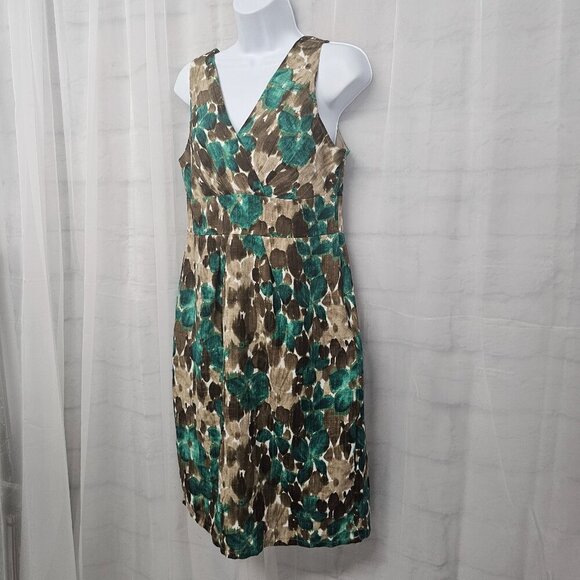 Axcess Liz Claiborne Brown Green Floral Dress Sleeveless Boho Retro M - Picture 5 of 13